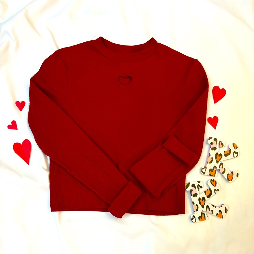 Red Heart Cutout Sweater